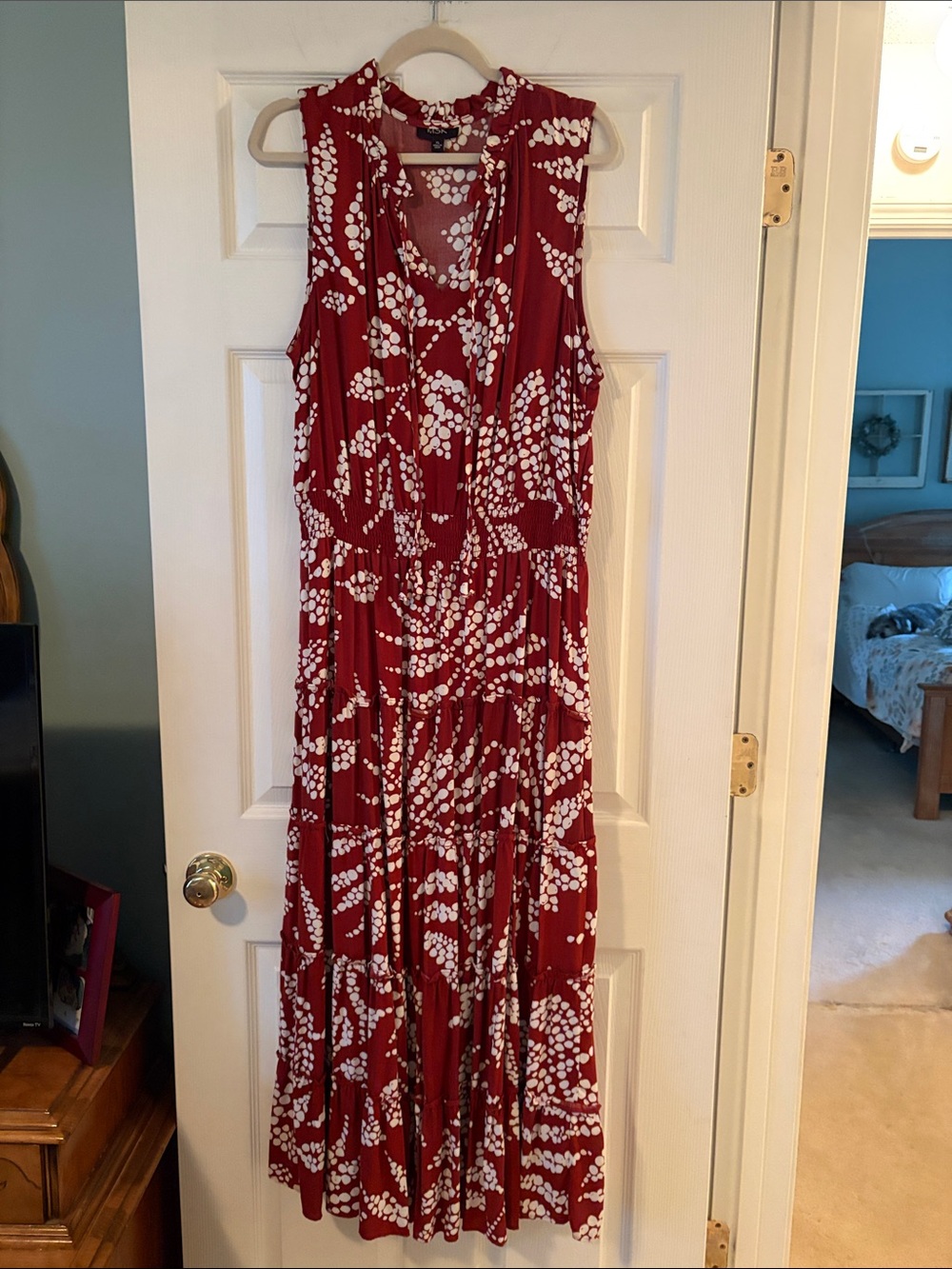 MSK Red Sleeveless Maxi Dress with White Dot Floral Print